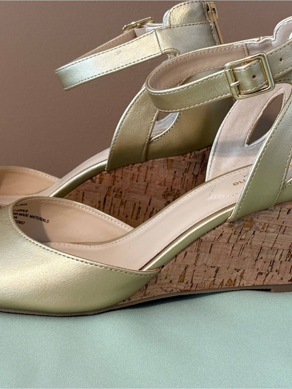 Liz Claiborne Metallic Gold Cork Wedge Sandals